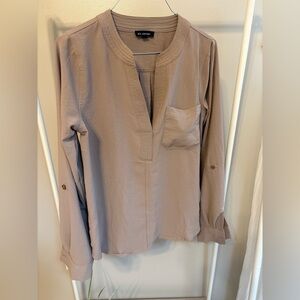 Blu Pepper Taupe Long Sleeve Notch Neck Blouse